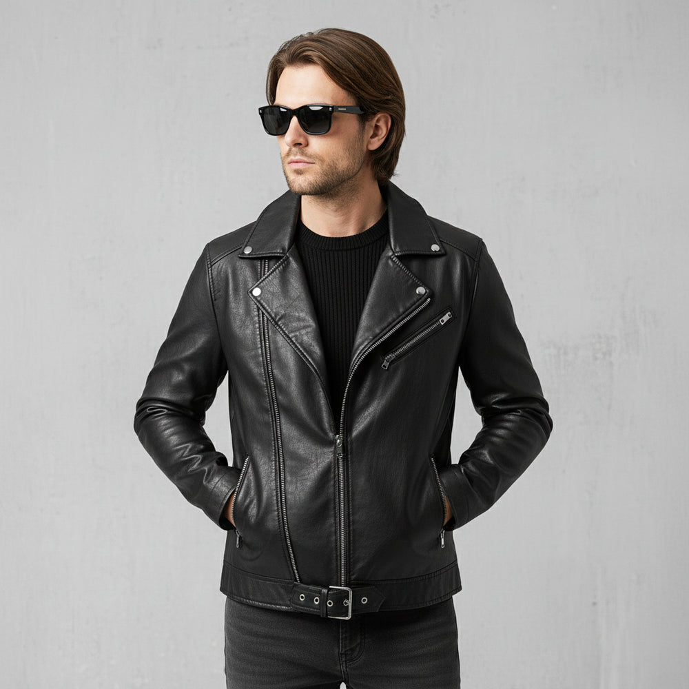 Herren Biker Kunstlederjacke | Herbst Slim Fit