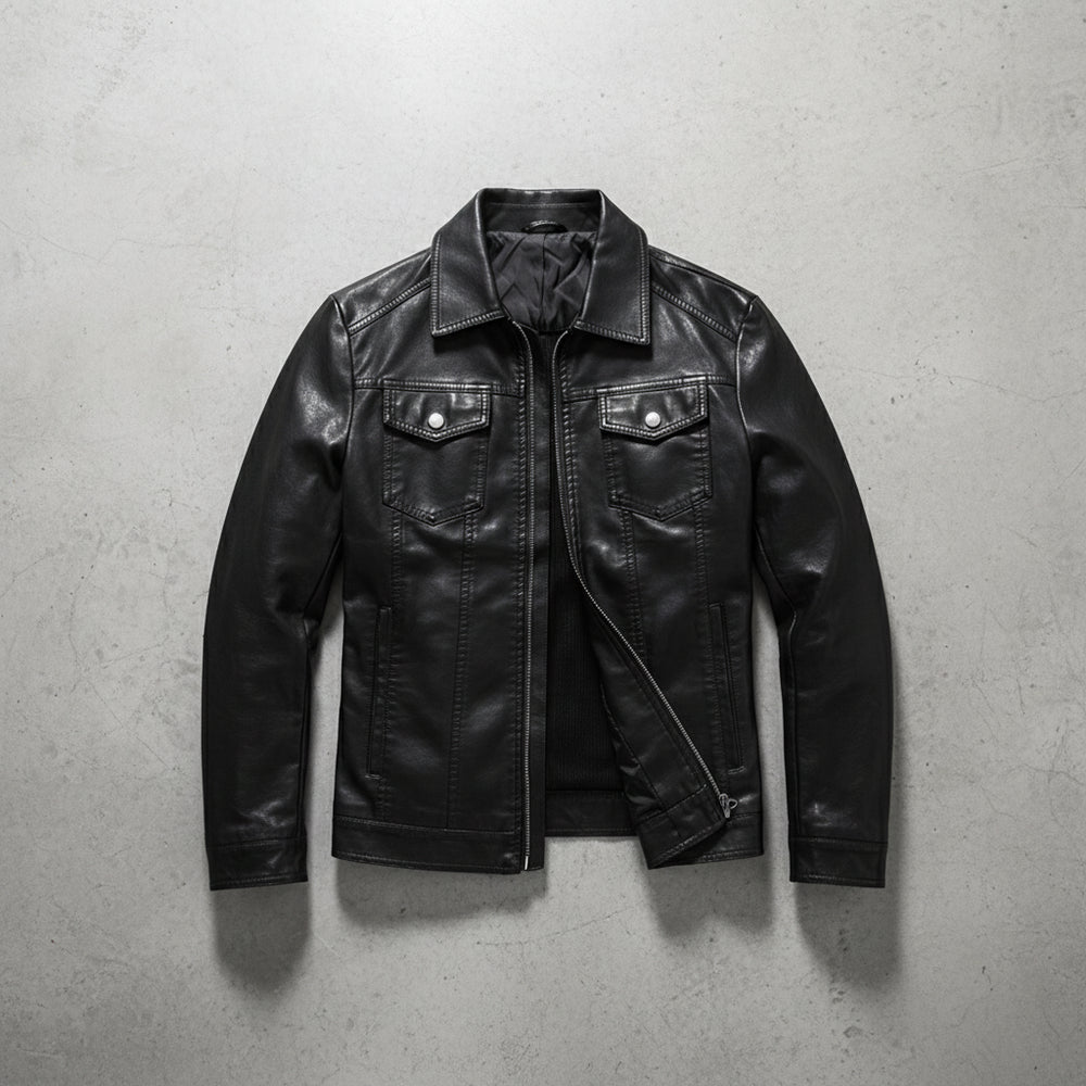 Herren Biker Kunstlederjacke | Herbst Slim Fit