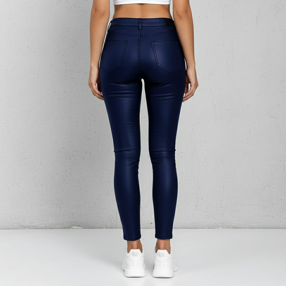 Damen Hose in Leder-Optik | High Waist | Herbst