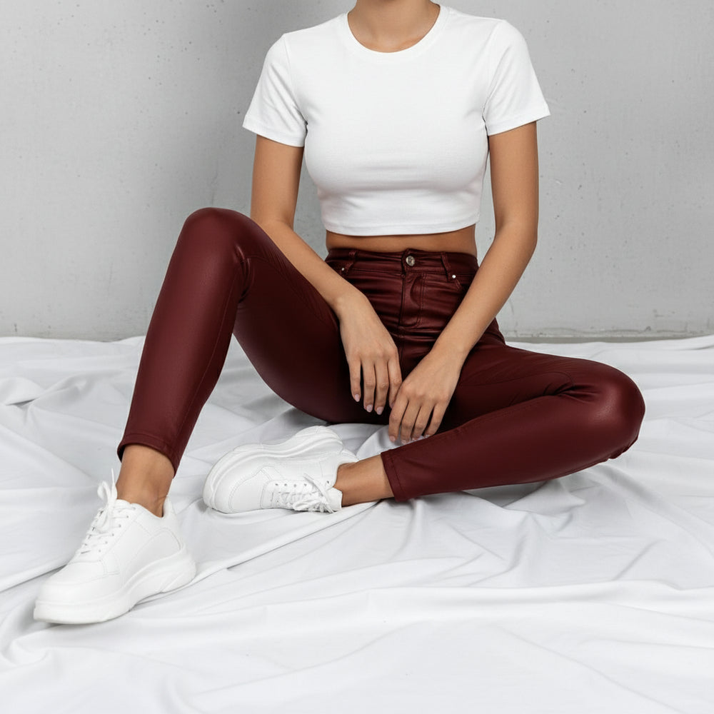 Damen Hose in Leder-Optik | High Waist | Herbst