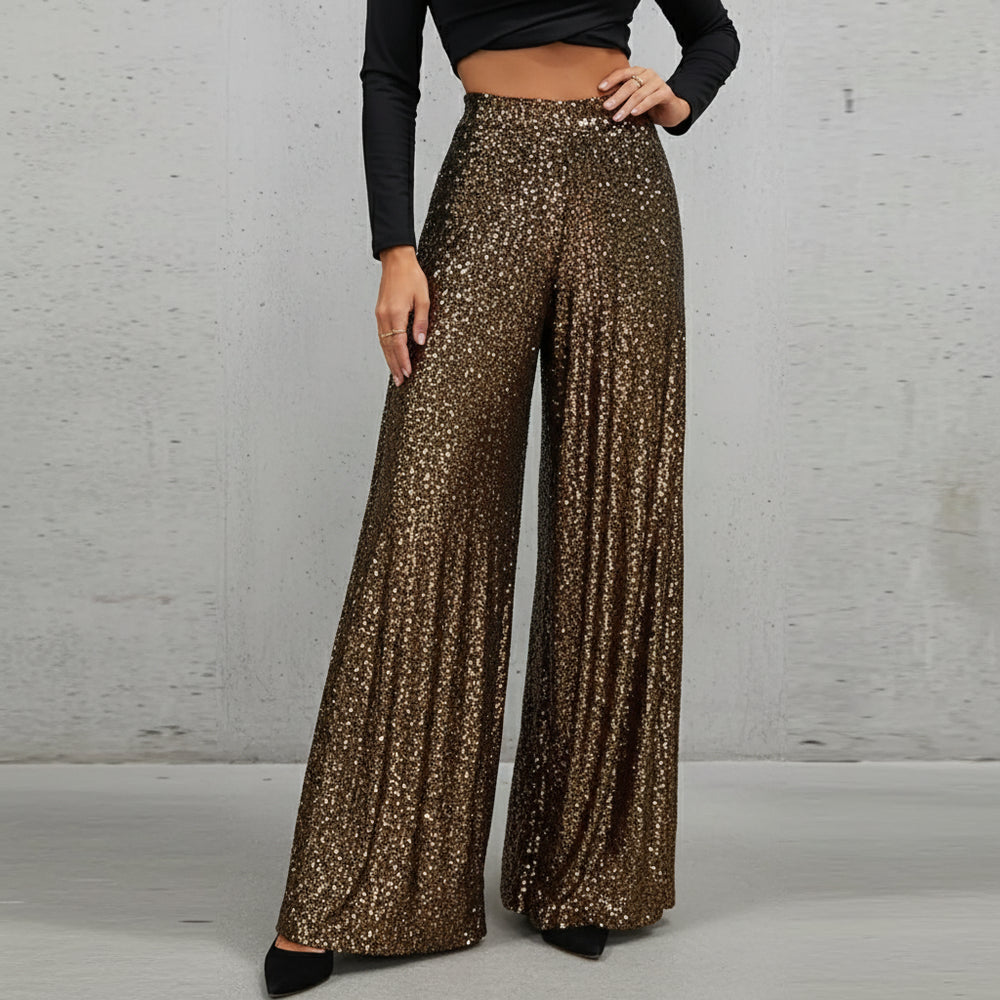 Elegante Damen Paillettenhose | Weites Bein | High Waist