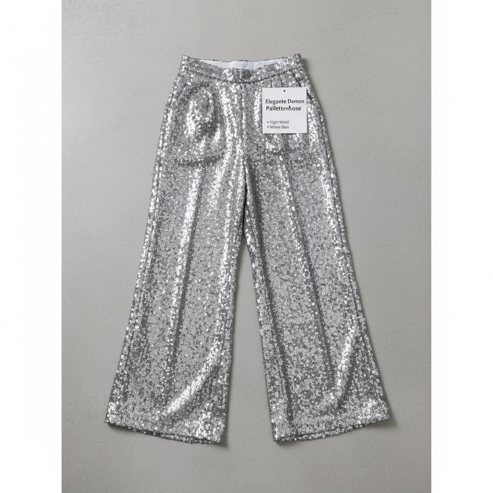 Elegante Damen Paillettenhose | Weites Bein | High Waist