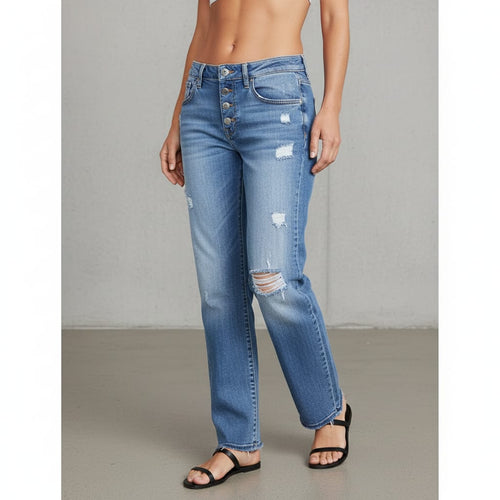 Lässige Damen Stretch Jeans | High Waist | Straight Fit