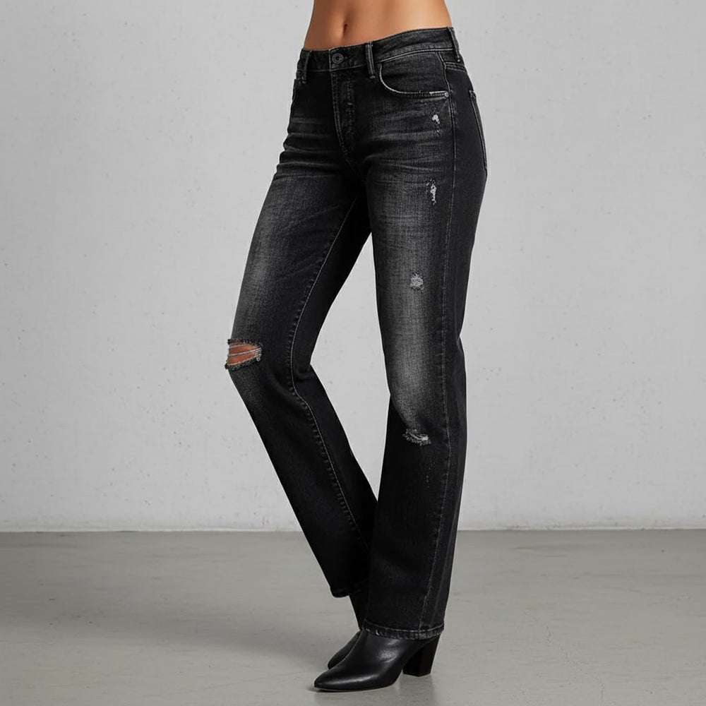 Lässige Damen Stretch Jeans | High Waist | Straight Fit