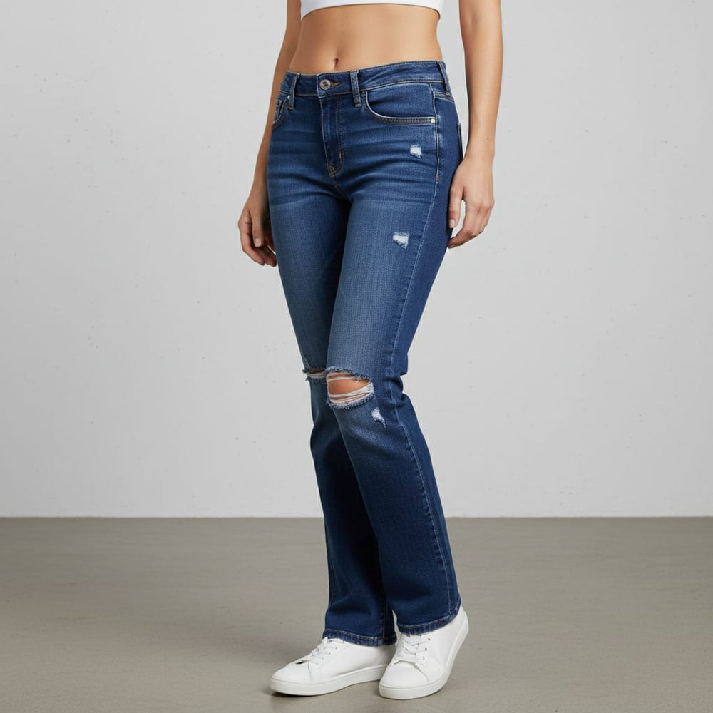 Lässige Damen Stretch Jeans | High Waist | Straight Fit
