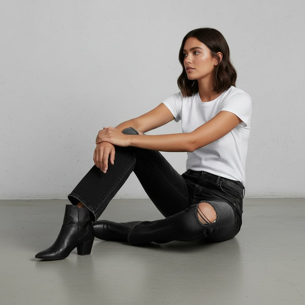 Lässige Damen Stretch Jeans | High Waist | Straight Fit