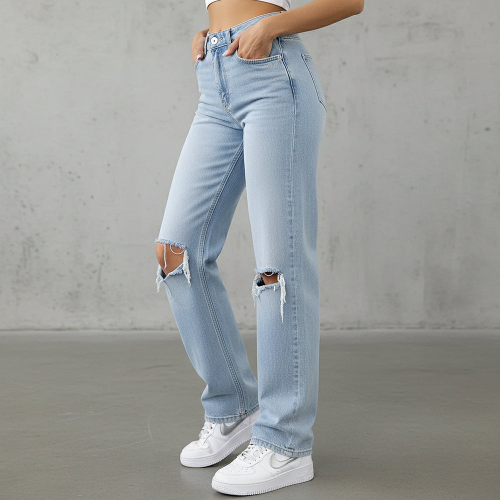 Damen Straight Jeans | Locker, Destroyed & Stretch
