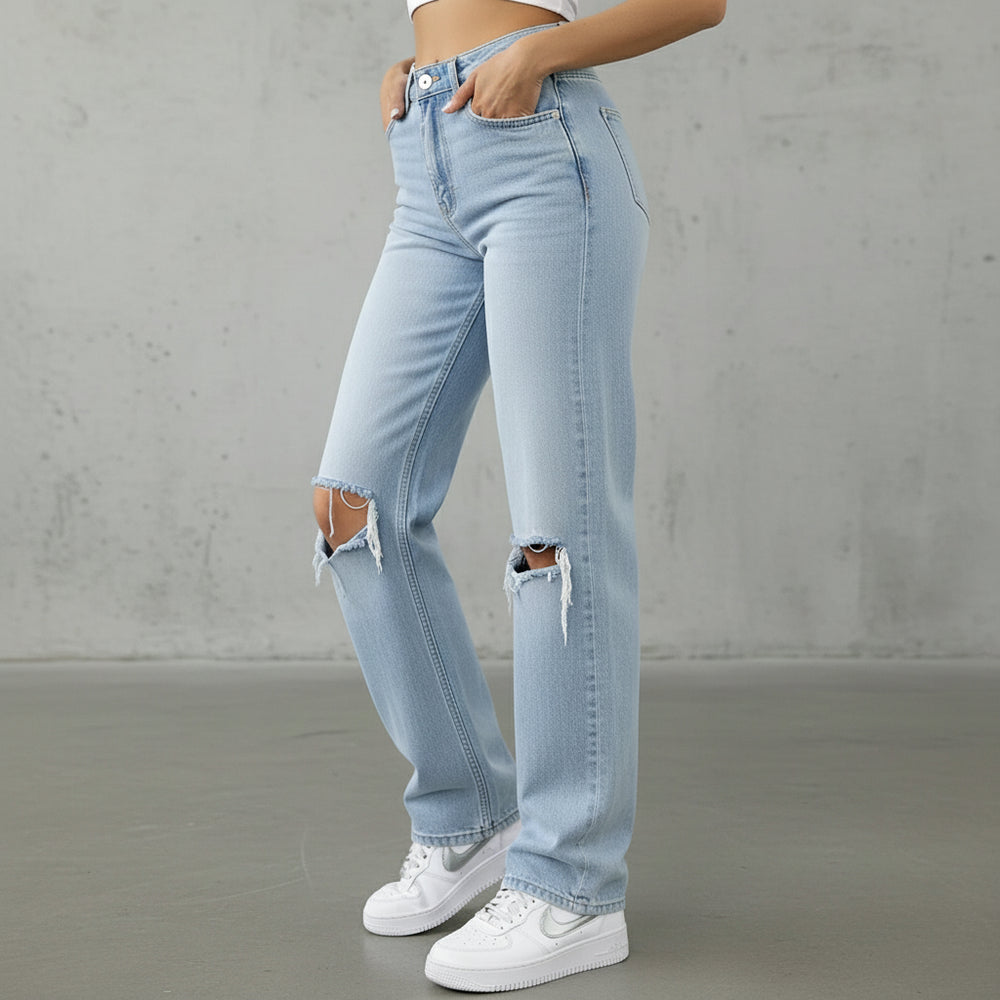 Damen Straight Jeans | Locker, Destroyed & Stretch