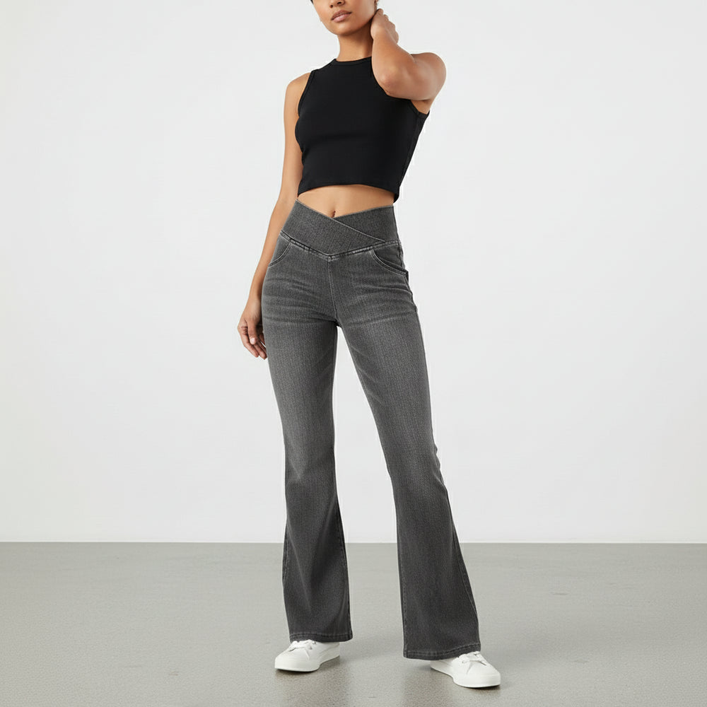 High Waist Damen Jeans mit Schlag | Stretch