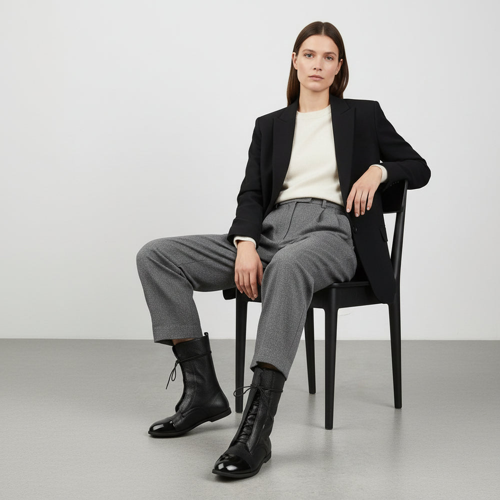 Damen Leder Schnürstiefeletten | Warm | Bequem