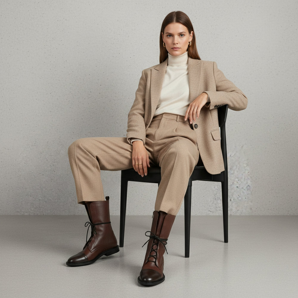 Damen Leder Schnürstiefeletten | Warm | Bequem
