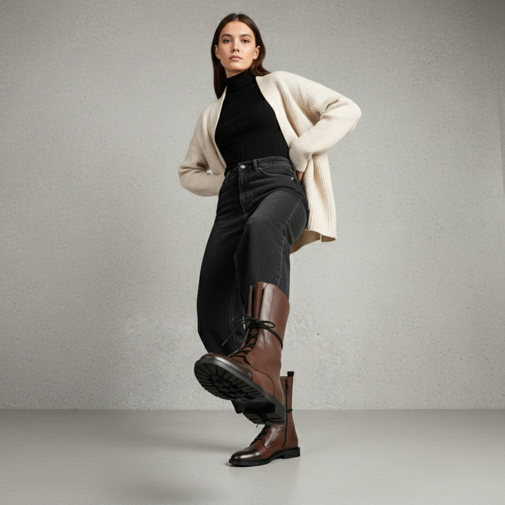 Damen Leder Schnürstiefeletten | Warm | Bequem