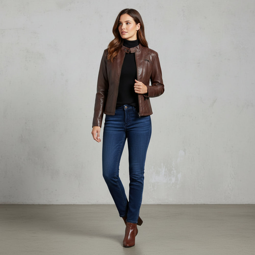 Damen Lederjacke Slim Fit | Herbst