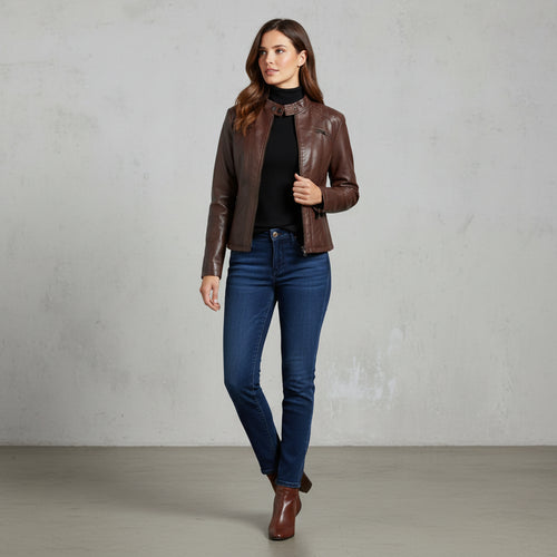 Damen Lederjacke Slim Fit | Herbst