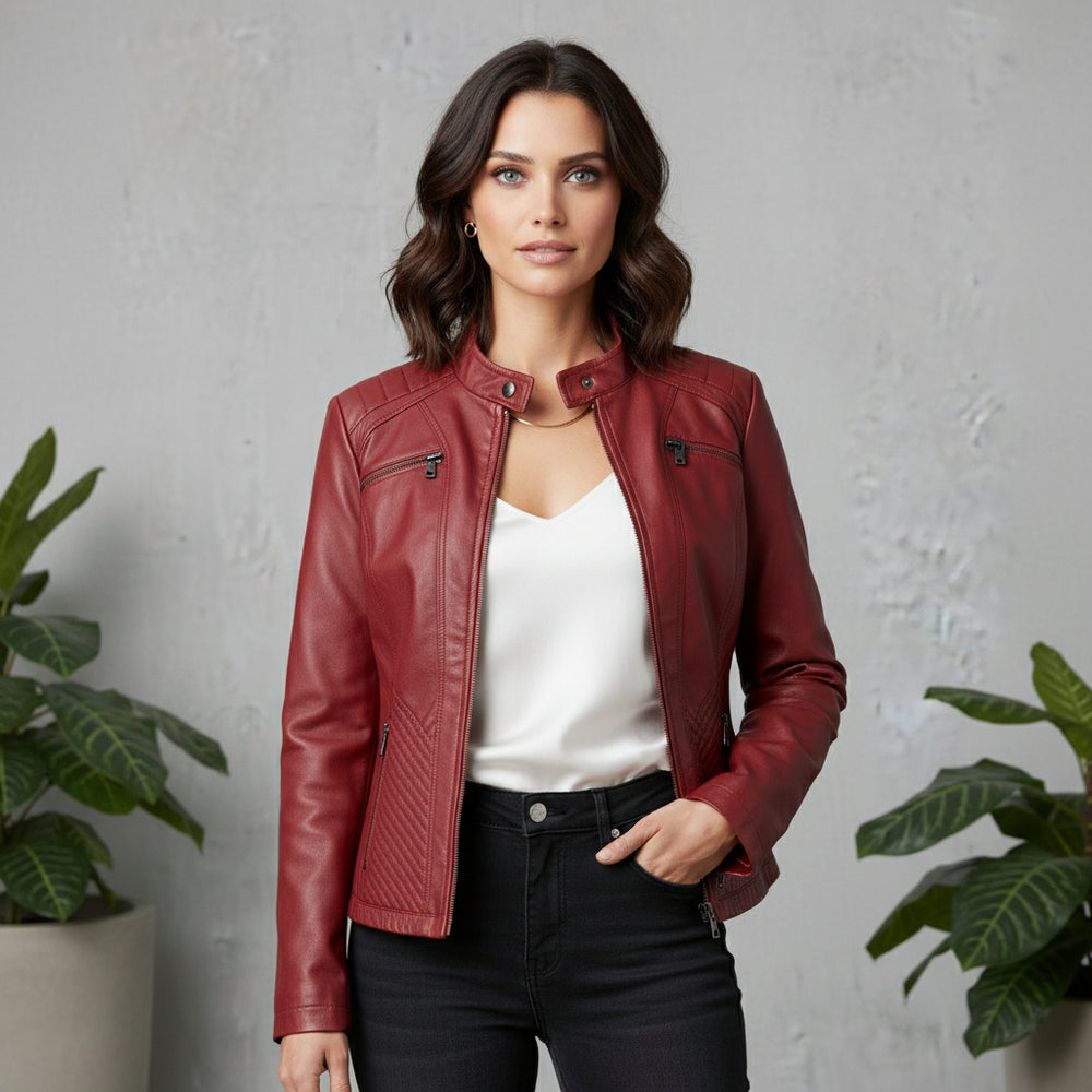 Damen Lederjacke Slim Fit | Herbst