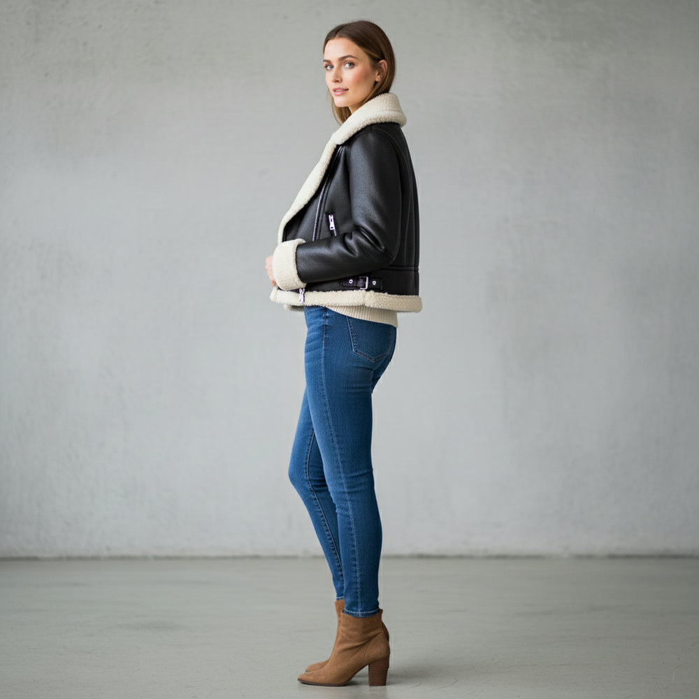 Warme Damen Kurzjacke Lammfell-Optik | Herbst