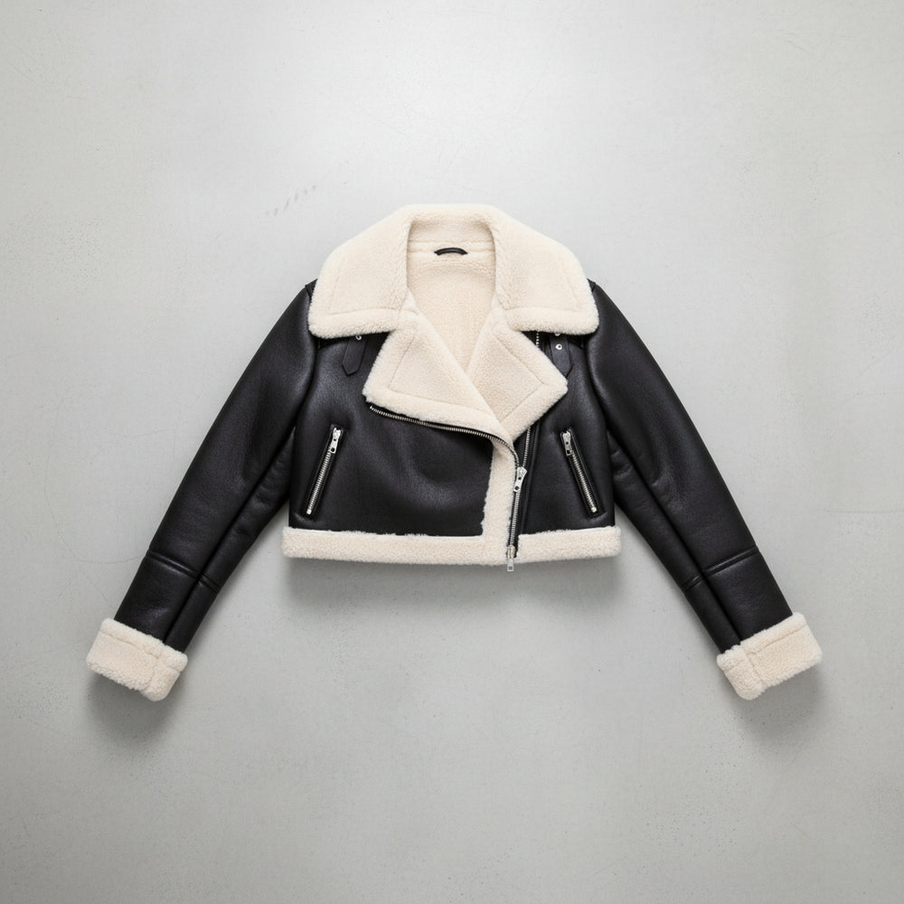 Warme Damen Kurzjacke Lammfell-Optik | Herbst