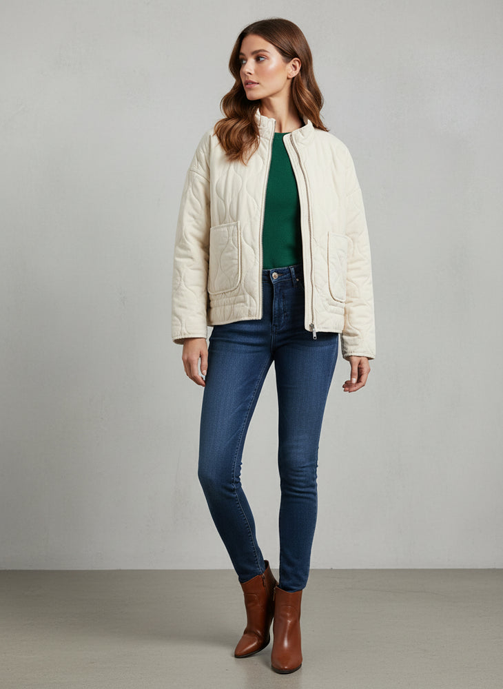 Lässige Damen Steppjacke aus Baumwolle | Herbst | Stehkragen