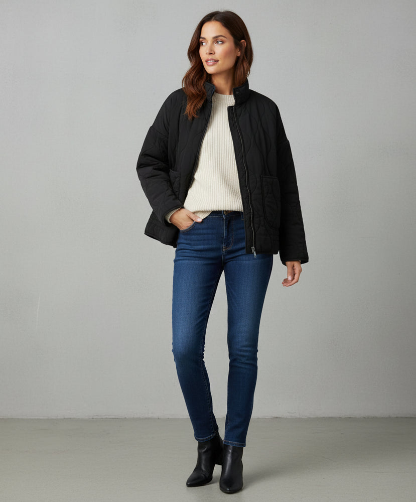 Lässige Damen Steppjacke aus Baumwolle | Herbst | Stehkragen