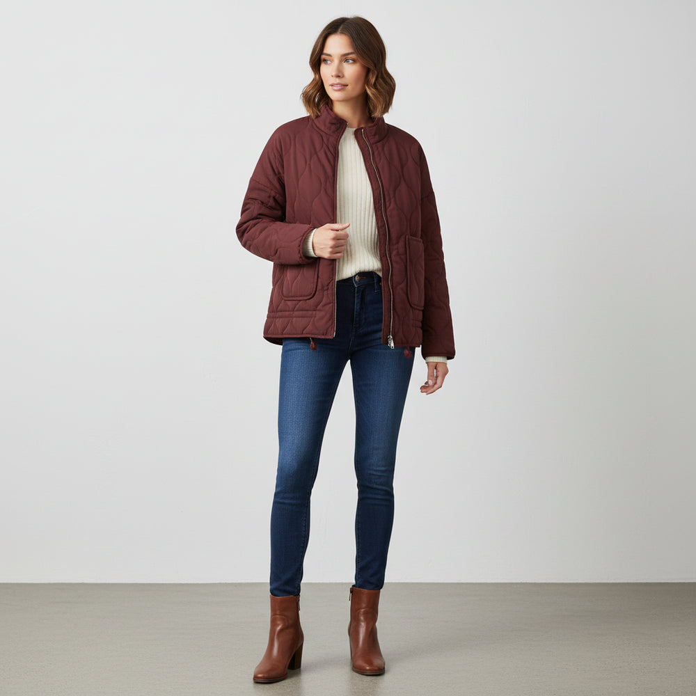 Lässige Damen Steppjacke aus Baumwolle | Herbst | Stehkragen