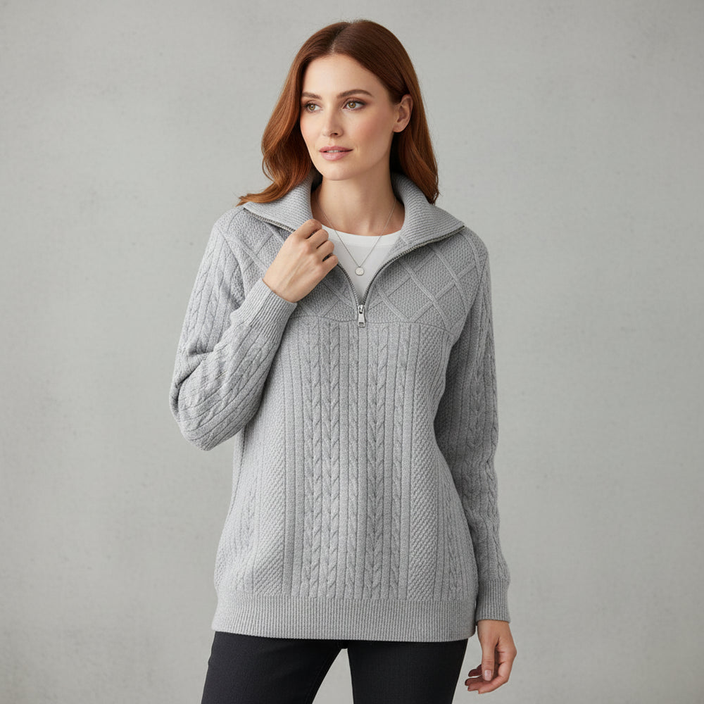 Damen Strickpullover | Stehkragen Reißverschluss | Herbst