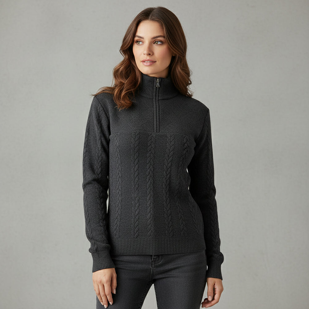 Damen Strickpullover | Stehkragen Reißverschluss | Herbst