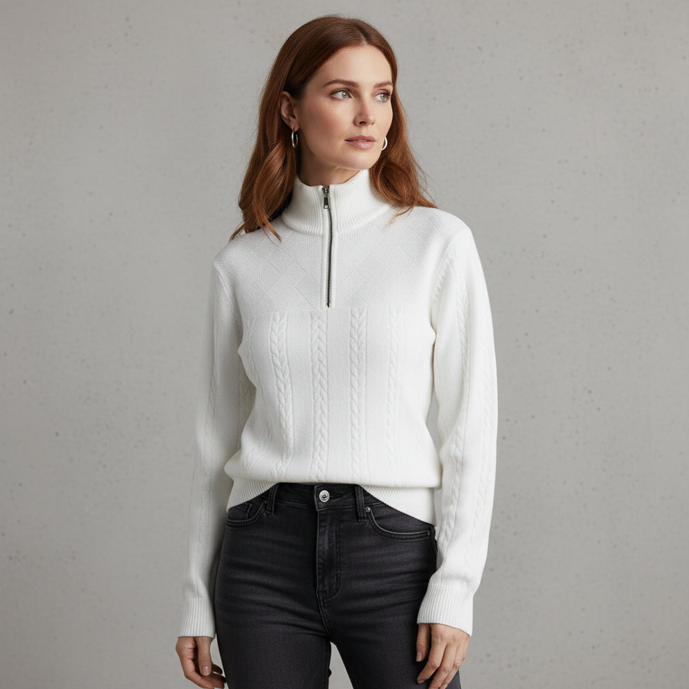 Damen Strickpullover | Stehkragen Reißverschluss | Herbst