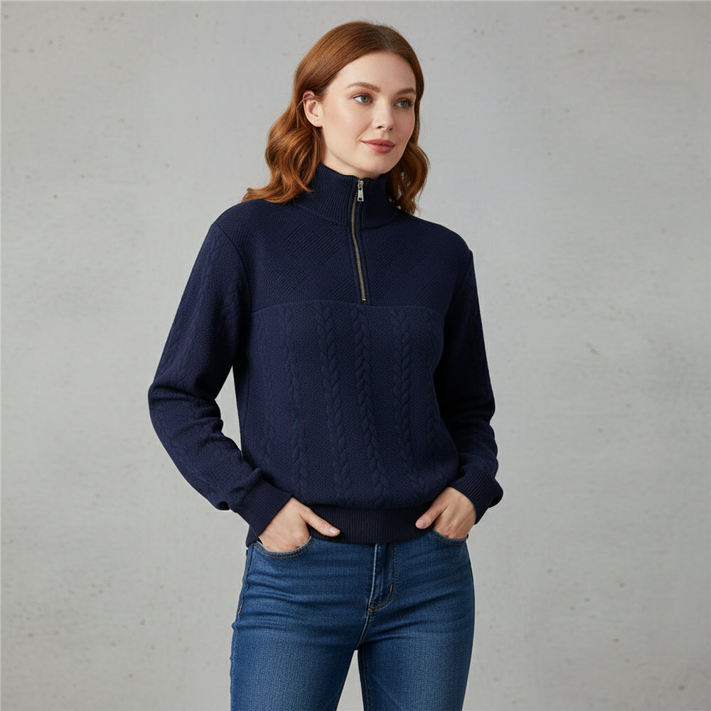 Damen Strickpullover | Stehkragen Reißverschluss | Herbst
