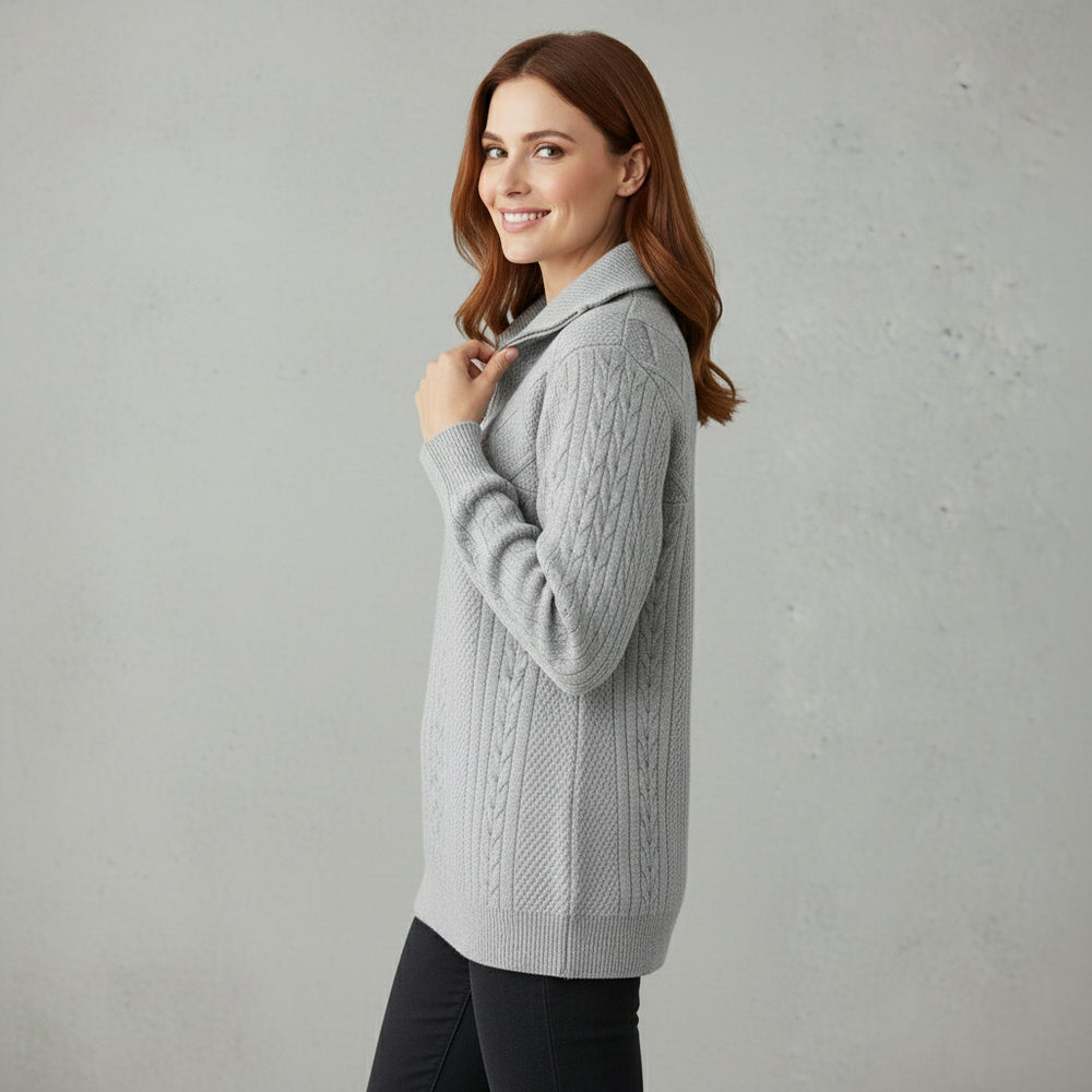 Damen Strickpullover | Stehkragen Reißverschluss | Herbst