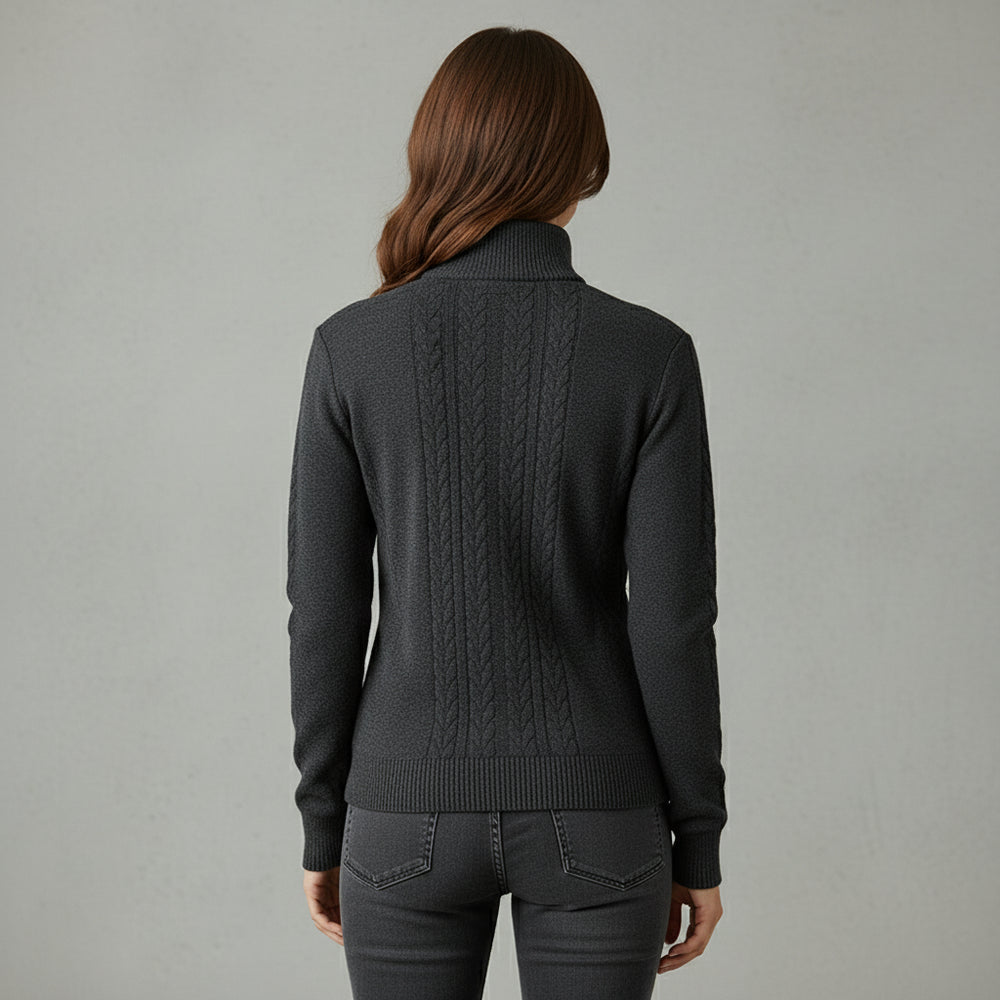 Damen Strickpullover | Stehkragen Reißverschluss | Herbst