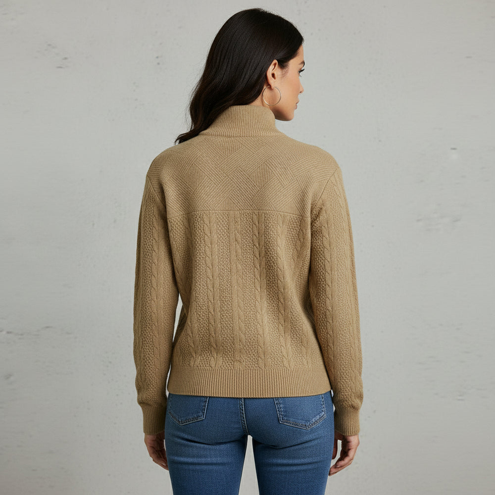 Damen Strickpullover | Stehkragen Reißverschluss | Herbst