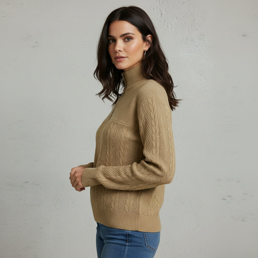 Damen Strickpullover | Stehkragen Reißverschluss | Herbst