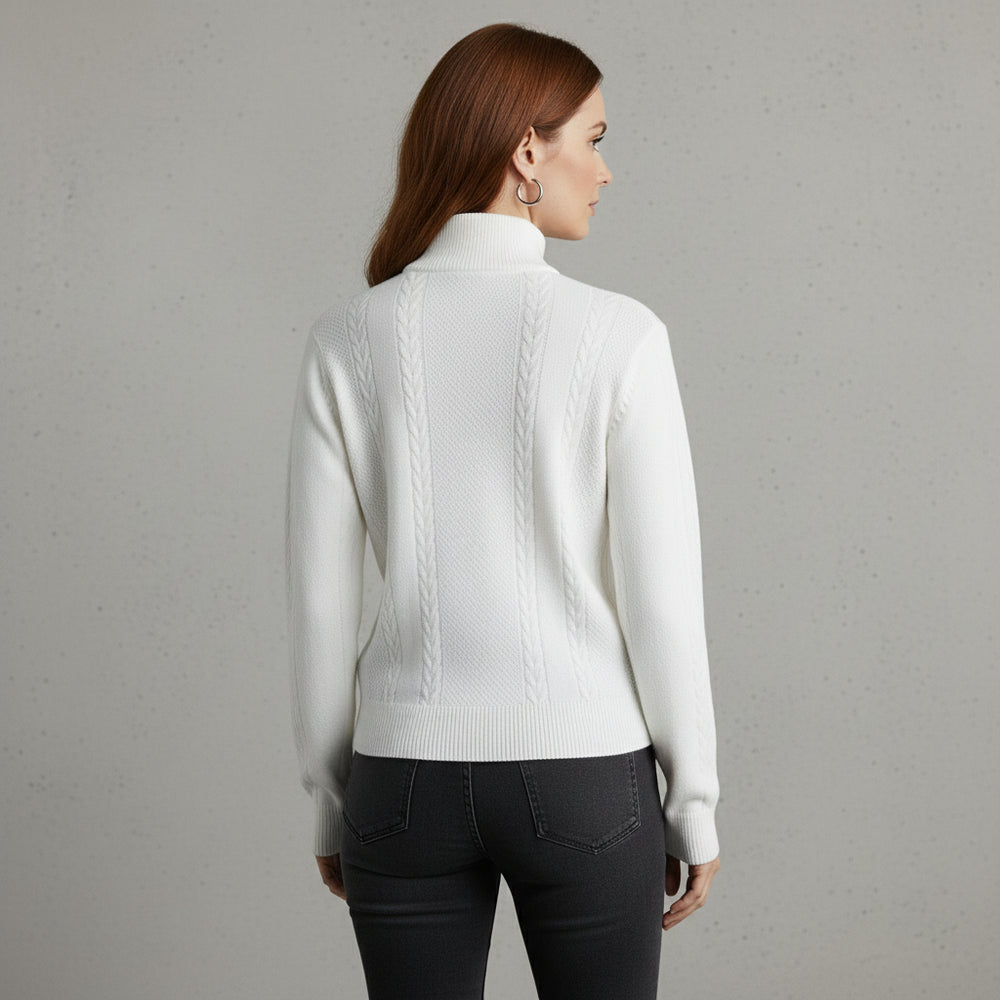 Damen Strickpullover | Stehkragen Reißverschluss | Herbst