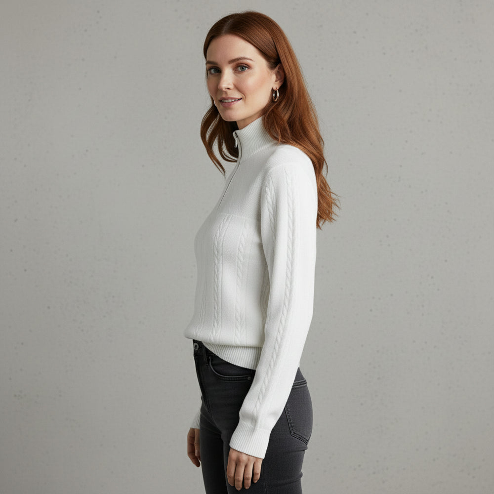 Damen Strickpullover | Stehkragen Reißverschluss | Herbst