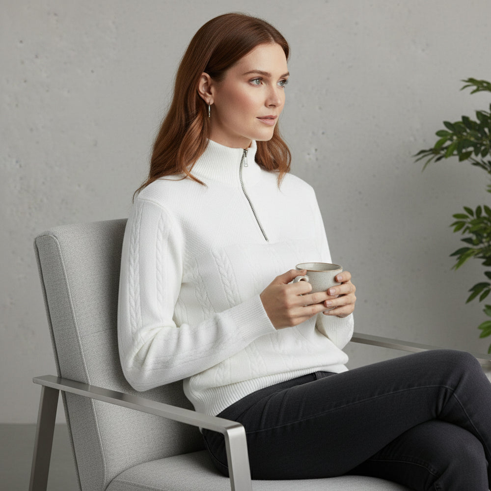 Damen Strickpullover | Stehkragen Reißverschluss | Herbst