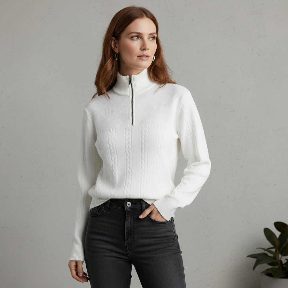 Damen Strickpullover | Stehkragen Reißverschluss | Herbst