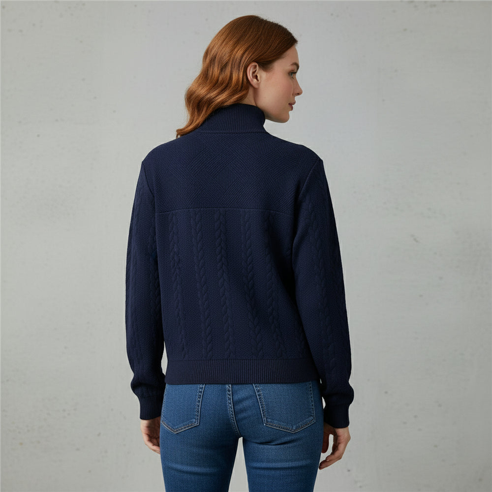 Damen Strickpullover | Stehkragen Reißverschluss | Herbst