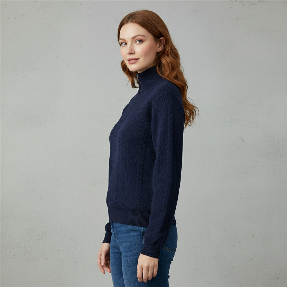 Damen Strickpullover | Stehkragen Reißverschluss | Herbst