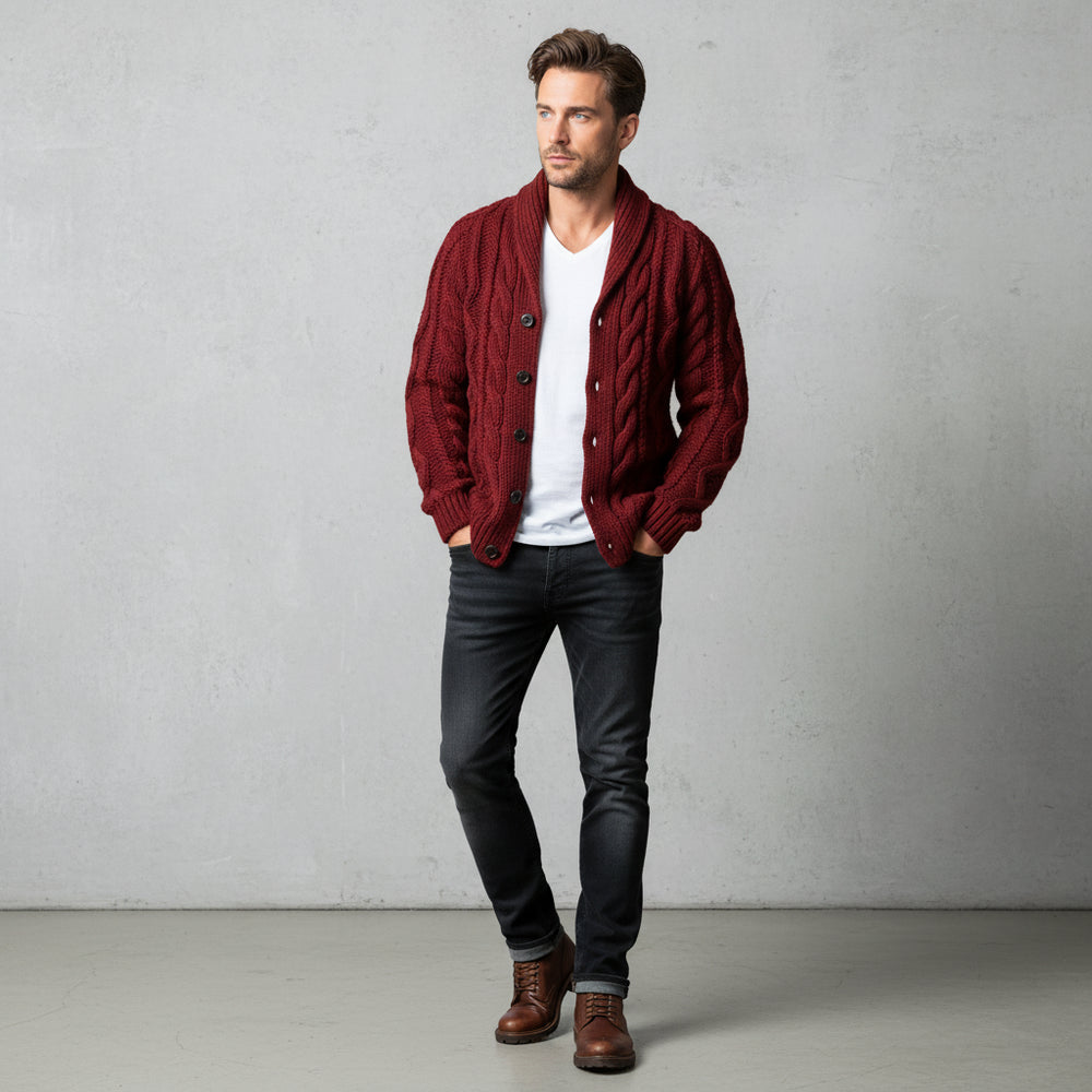 Warmer Herren Strickpullover | Zopfmuster | Winter