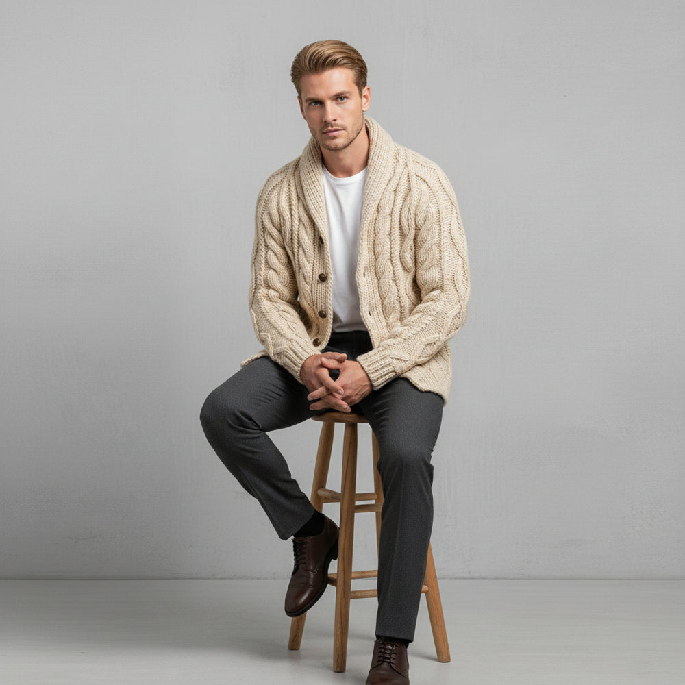 Warmer Herren Strickpullover | Zopfmuster | Winter