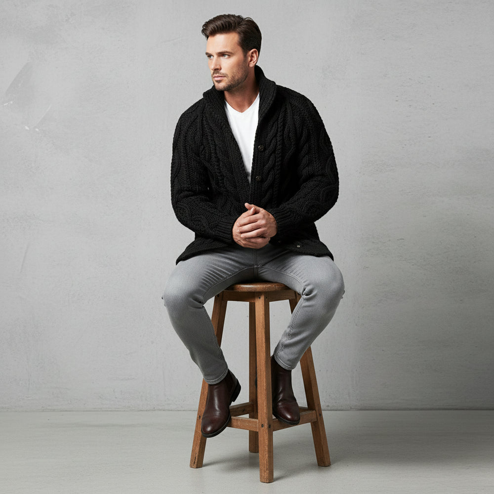 Warmer Herren Strickpullover | Zopfmuster | Winter