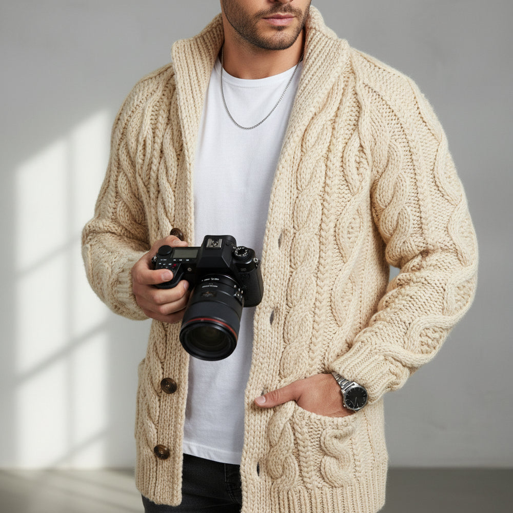 Warmer Herren Strickpullover | Zopfmuster | Winter