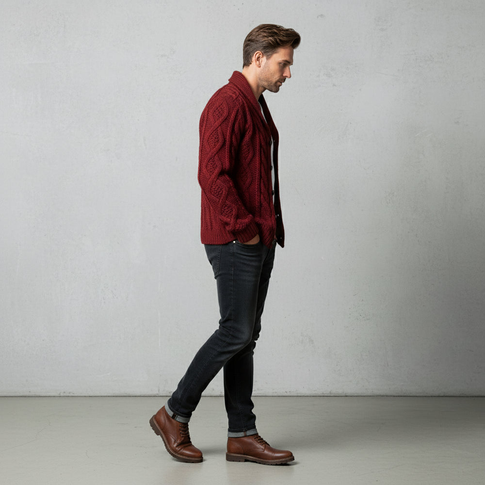 Warmer Herren Strickpullover | Zopfmuster | Winter