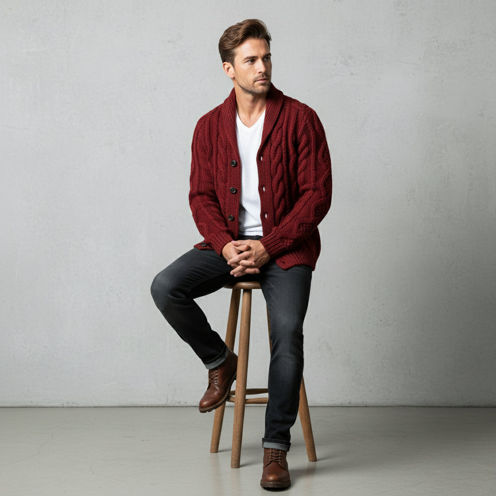 Warmer Herren Strickpullover | Zopfmuster | Winter