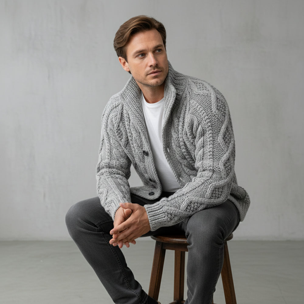 Warmer Herren Strickpullover | Zopfmuster | Winter
