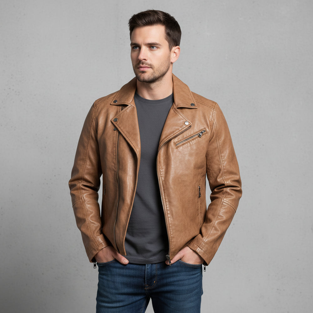 Herren Bikerjacke aus Kunstleder | Herbst