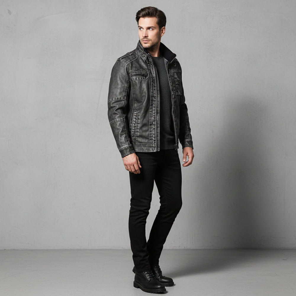 Herren Bikerjacke aus Kunstleder | Herbst
