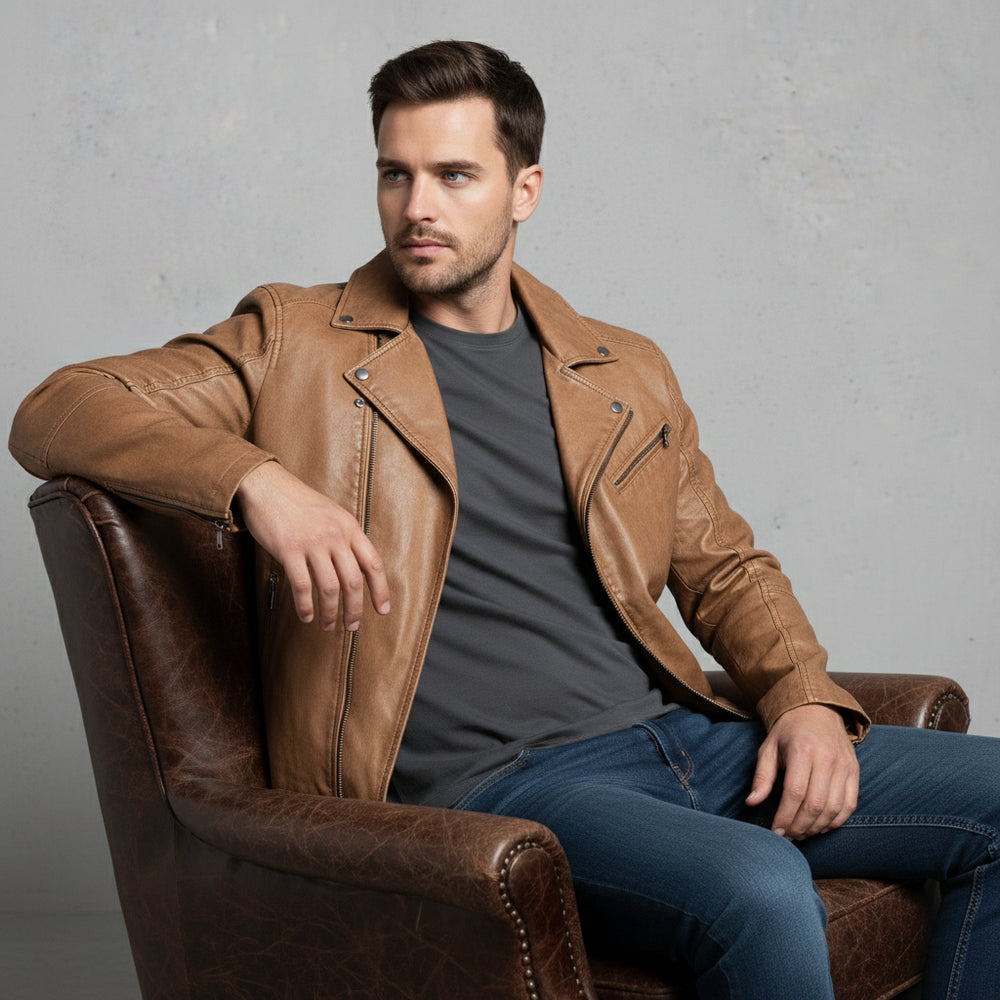 Herren Bikerjacke aus Kunstleder | Herbst