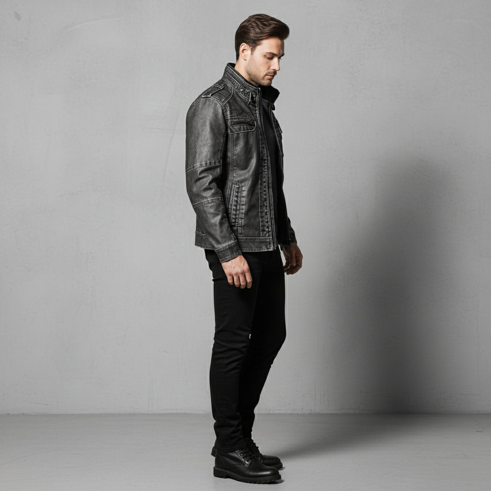 Herren Bikerjacke aus Kunstleder | Herbst