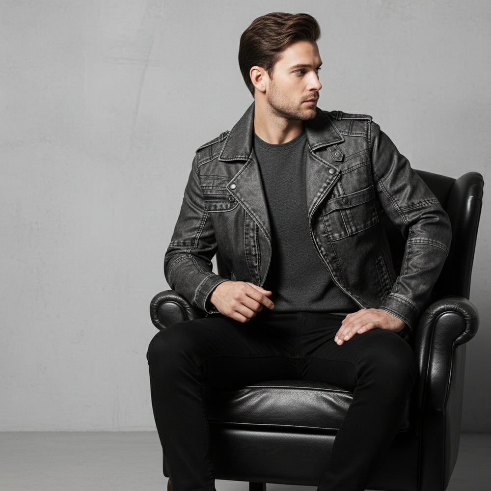 Herren Bikerjacke aus Kunstleder | Herbst